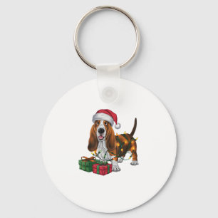 Weihnachten Weihnachtsmannmütze Basset Hund Weihna Schlüsselanhänger