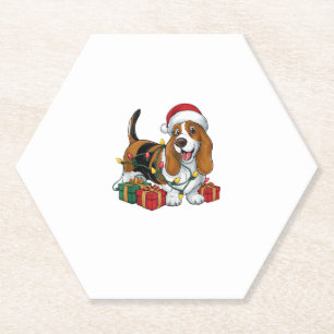Weihnachten Weihnachtsmannmütze Basset Hund Weihna Untersetzer