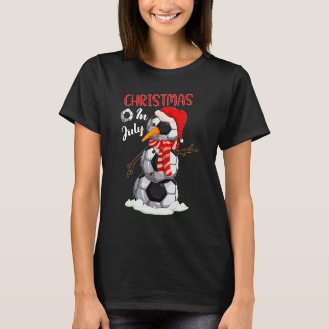 Weihnachten Weihnachtsmannmütze Fußball Schneemann T-Shirt (Vorderseite)