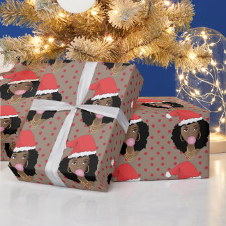 Weihnachten Weihnachtsmannmütze, Schwarze Frau, Ka Geschenkpapier
