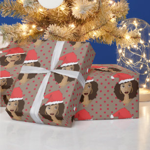 Weihnachten-Weihnachtsmannmütze, Schwarze Frau, r Geschenkpapier