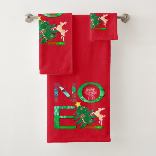 "Weihnachten" Weihnachtsrot Badhandtuch Set