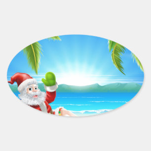 Weihnachten Weihnachtsstrand im Sommer Ovaler Aufkleber