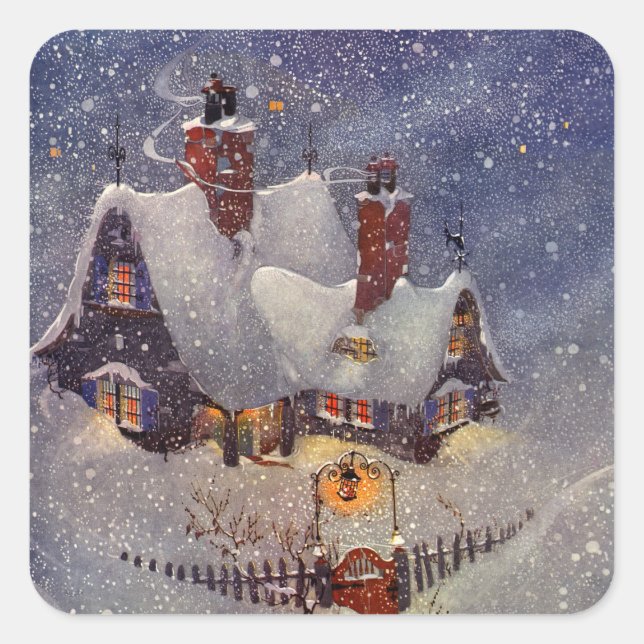Weihnachten, Weihnachtswerkstatt Nordpol Quadratischer Aufkleber (Vorderseite)