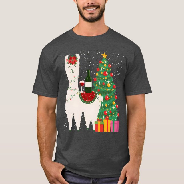 Weihnachten Wein Llama Weihnachtsfrauen Familie Mä T-Shirt (Vorderseite)