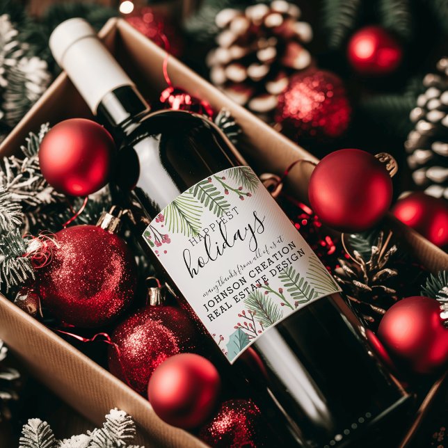 Weihnachten Weinetikett (Holiday Business Foliage Christmas Wine Label)