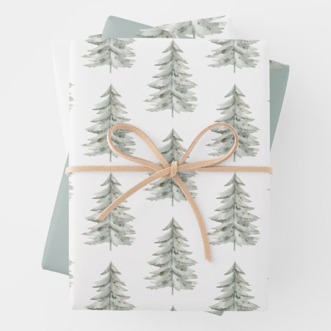 Weihnachten Weiße Grüne Bäume Geschenkpapier Set (Beispiel)