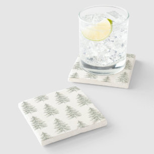 Weihnachten Weiße Grüne Bäume Steinuntersetzer