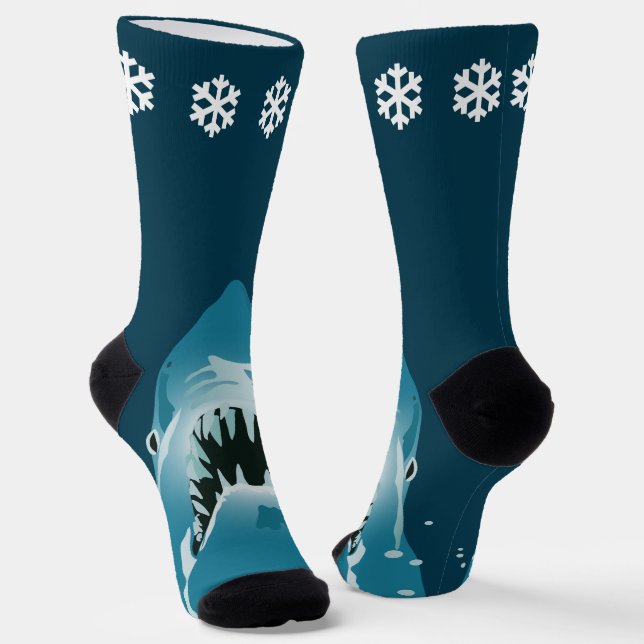 Weihnachten Weißer Hai Blaue Schneeflocke Socken (Gewinkelt)