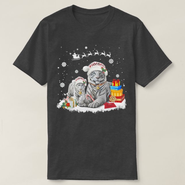 Weihnachten Weißer Tiger Weihnachtsmannmütze Weihn T-Shirt (Design vorne)