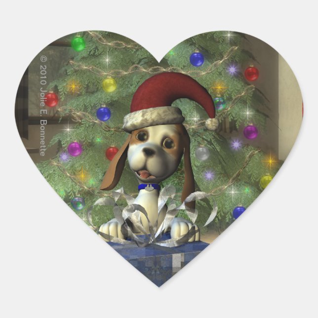 Weihnachten Welpe Heart Sticker (Vorderseite)