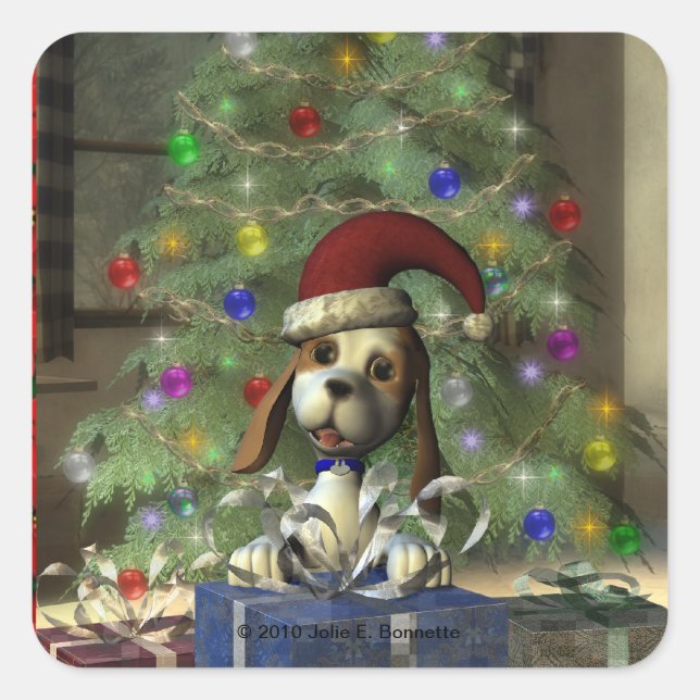 Weihnachten Welpe Square Sticker (Vorderseite)