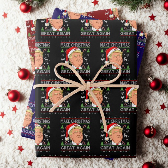Weihnachten wieder großartig Funny Trump Ugly Xmas Geschenkpapier Set (Von Creator hochgeladen)