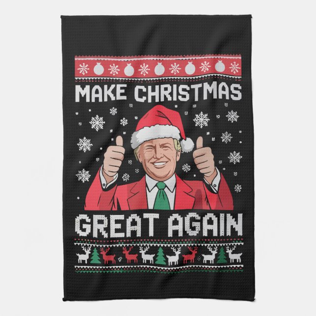 Weihnachten wieder großartig Xmas Funny Trump Paja Geschirrtuch (Vertikal)