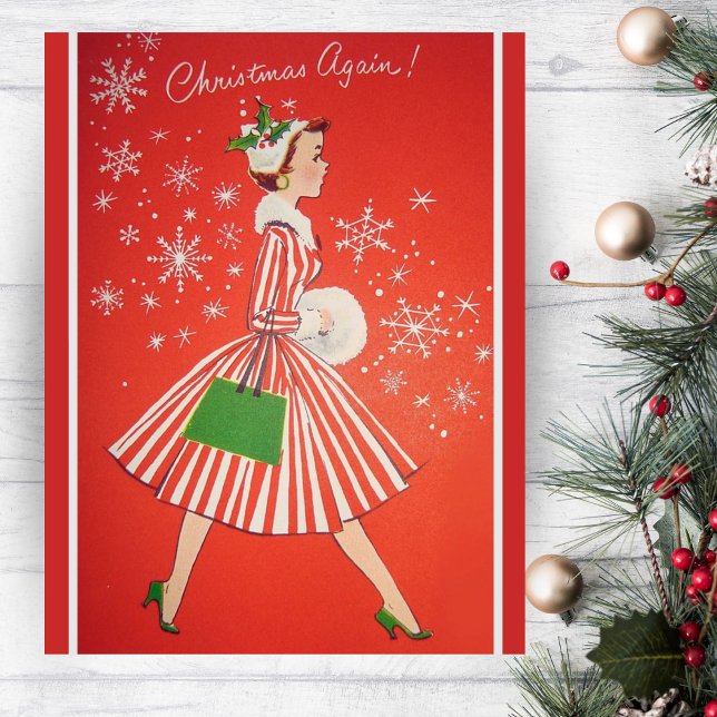 Weihnachten wieder in den 1950er Jahren Mode Lady  (Christmas Again 1950s Fashion Lady Custom Holiday Card. Add a special message and your name!)