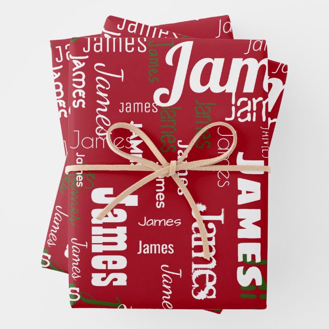 Weihnachten Wiederholungsname Red White Green Gesc Geschenkpapier Set (Beispiel)