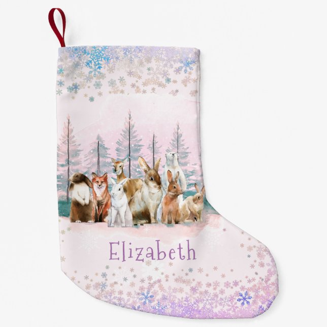 Weihnachten Wilde Tiere farbenfrohe Wasserfarbe Cu Kleiner Weihnachtsstrumpf (Vorderseite)