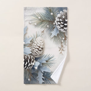 Weihnachten, Winter, Blau, Pine Cones Schneeflocke Badhandtuch Set