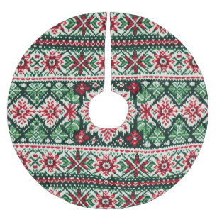Weihnachten/Winter Fair Isle rot & grün Polyester Weihnachtsbaumdecke