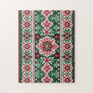 Weihnachten/Winter Fair Isle rot & grün Puzzle
