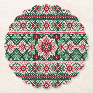 Weihnachten/Winter Fair Isle rot & grün Untersetzer