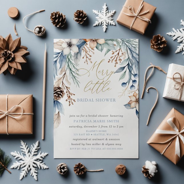 Weihnachten Winter floral Merry Little Brautparty Einladung (Christmas Winter Floral Merry Little Bridal Shower Invitation)