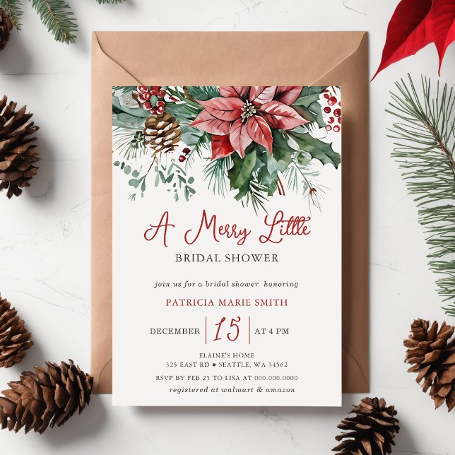 Weihnachten Winter floral Merry Little Brautparty Einladung (Christmas Winter Floral Merry Little Bridal Shower Invitation)