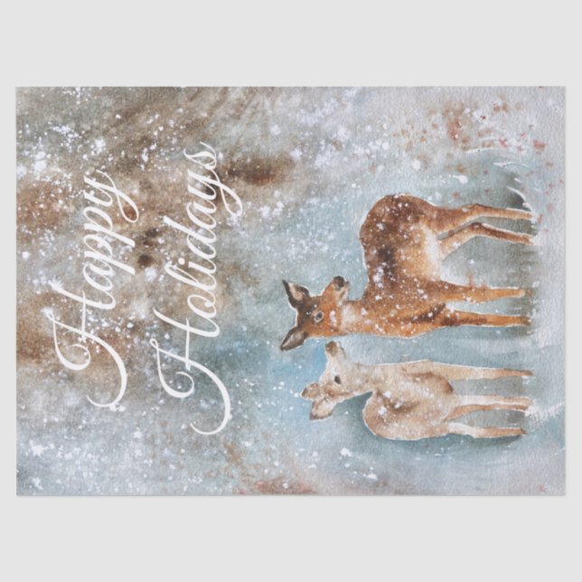 Weihnachten Winter Hirsche Wasserfarbe Seidenpapier (Vorderseite)