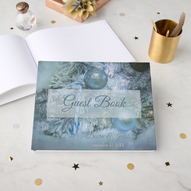 Weihnachten Winter Hochzeitsfeiern Blaue Aquamarin Gästebuch (Vorderseite Offen)