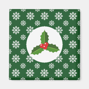 Weihnachten / Winter Holly Schneeflocken Grün Magnet