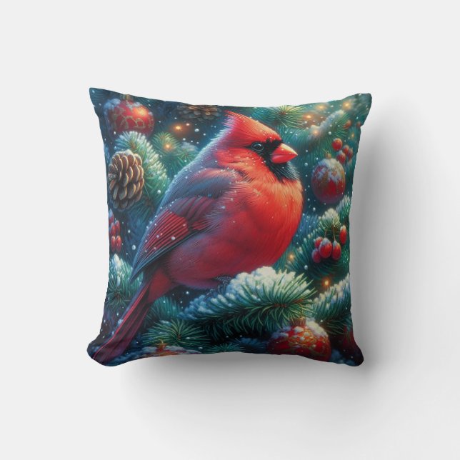 Weihnachten/Winter Kardinal Kissen (Vorderseite)