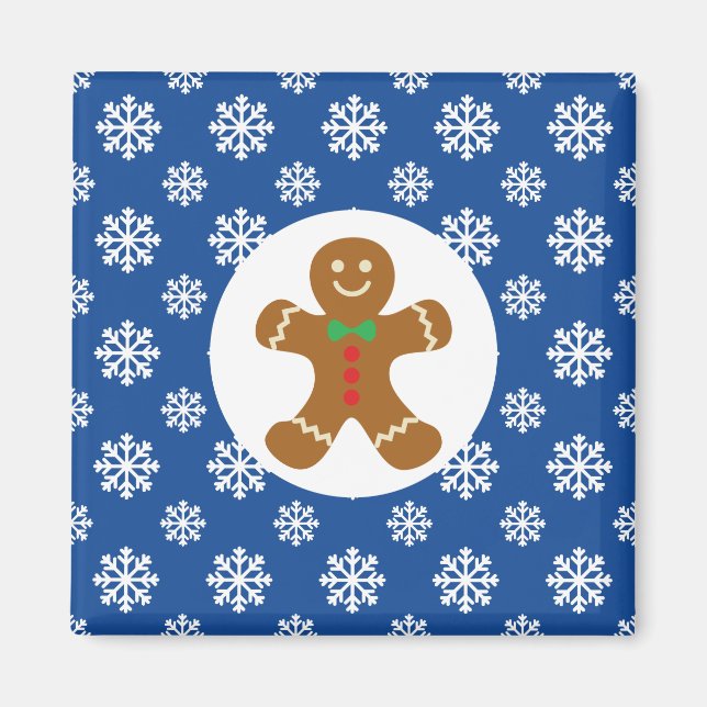 Weihnachten / Winter Lebkuchen Mann Schneeflocken  Magnet (Vorne)