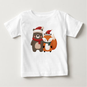 Weihnachten/Winter Niedlicher Bär & Fox Baby T-shirt