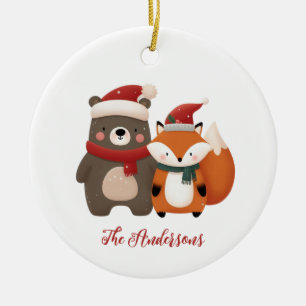 Weihnachten/Winter Niedlicher Bär & Fox Keramik Ornament