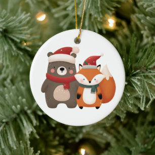 Weihnachten/Winter Niedlicher Bär & Fox Keramik Ornament