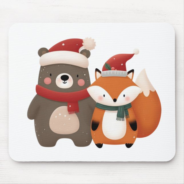 Weihnachten/Winter Niedlicher Bär & Fox Mousepad (Vorne)