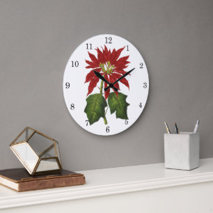 Weihnachten, Winter-Pflanze Red Poinsettia Große Wanduhr