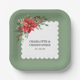 Weihnachten Winter Poinsettia Watercolor Pappteller