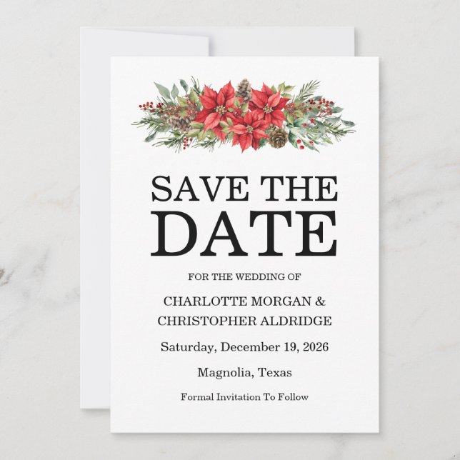 Weihnachten Winter Poinsettia Watercolor Save The Date (Vorderseite)
