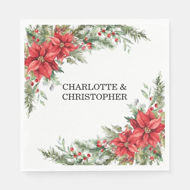 Weihnachten Winter Poinsettia Watercolor Serviette (Vorderseite)