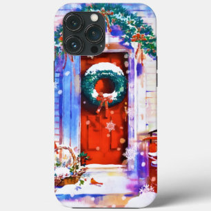 Weihnachten Winter Rote Zuhause Tür Wasserfarbe Case-Mate iPhone Hülle