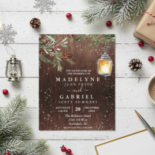Weihnachten Winter Rustikale Pine Drop Wood Weddin Flyer