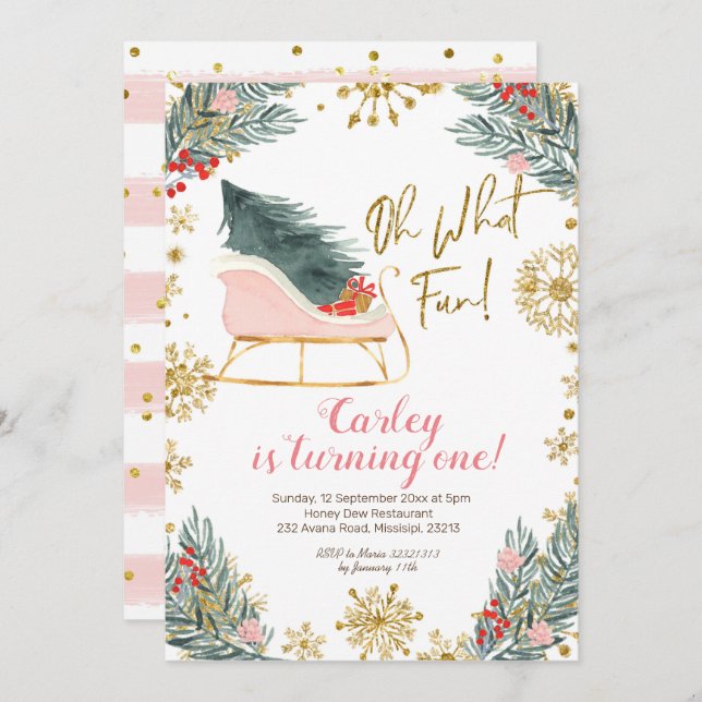 Weihnachten Winter Schlitten Oh, was Spaß am erste Einladung (Vorne/Hinten)