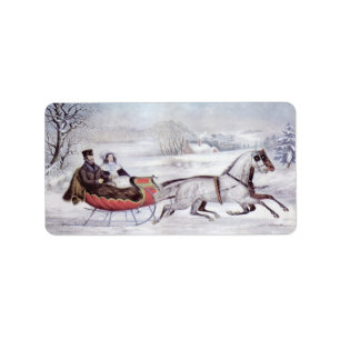Weihnachten, Winter, Schlittenpferd Adressaufkleber