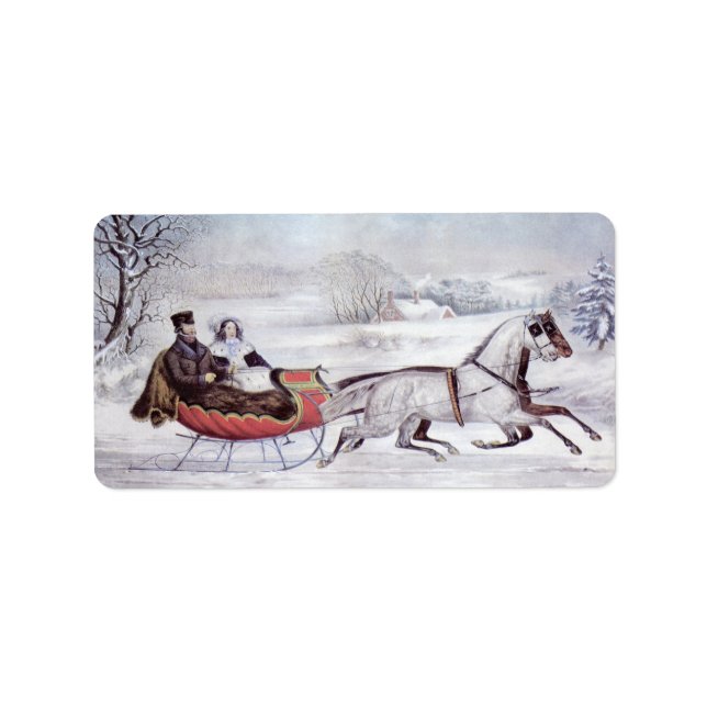 Weihnachten, Winter, Schlittenpferd Adressaufkleber (Vorne)