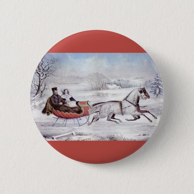 Weihnachten, Winter, Schlittenpferd Button (Vorderseite)