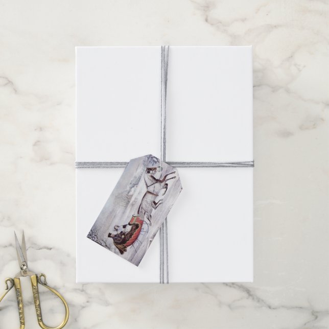 Weihnachten, Winter, Schlittenpferd Geschenkanhänger (Mit Garn)