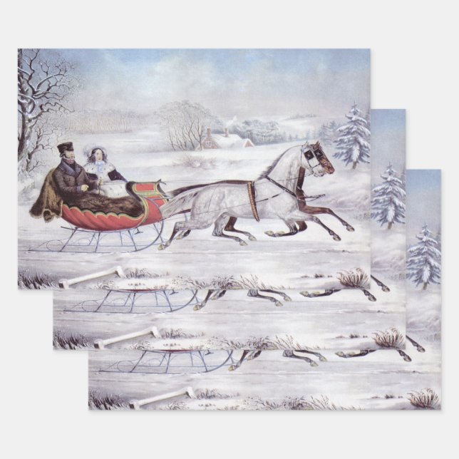 Weihnachten, Winter, Schlittenpferd Geschenkpapier Set (Set)
