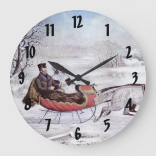 Weihnachten, Winter, Schlittenpferd Große Wanduhr