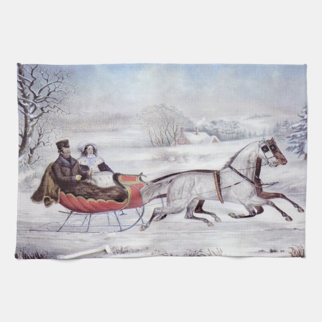 Weihnachten, Winter, Schlittenpferd Handtuch (Horizontal)
